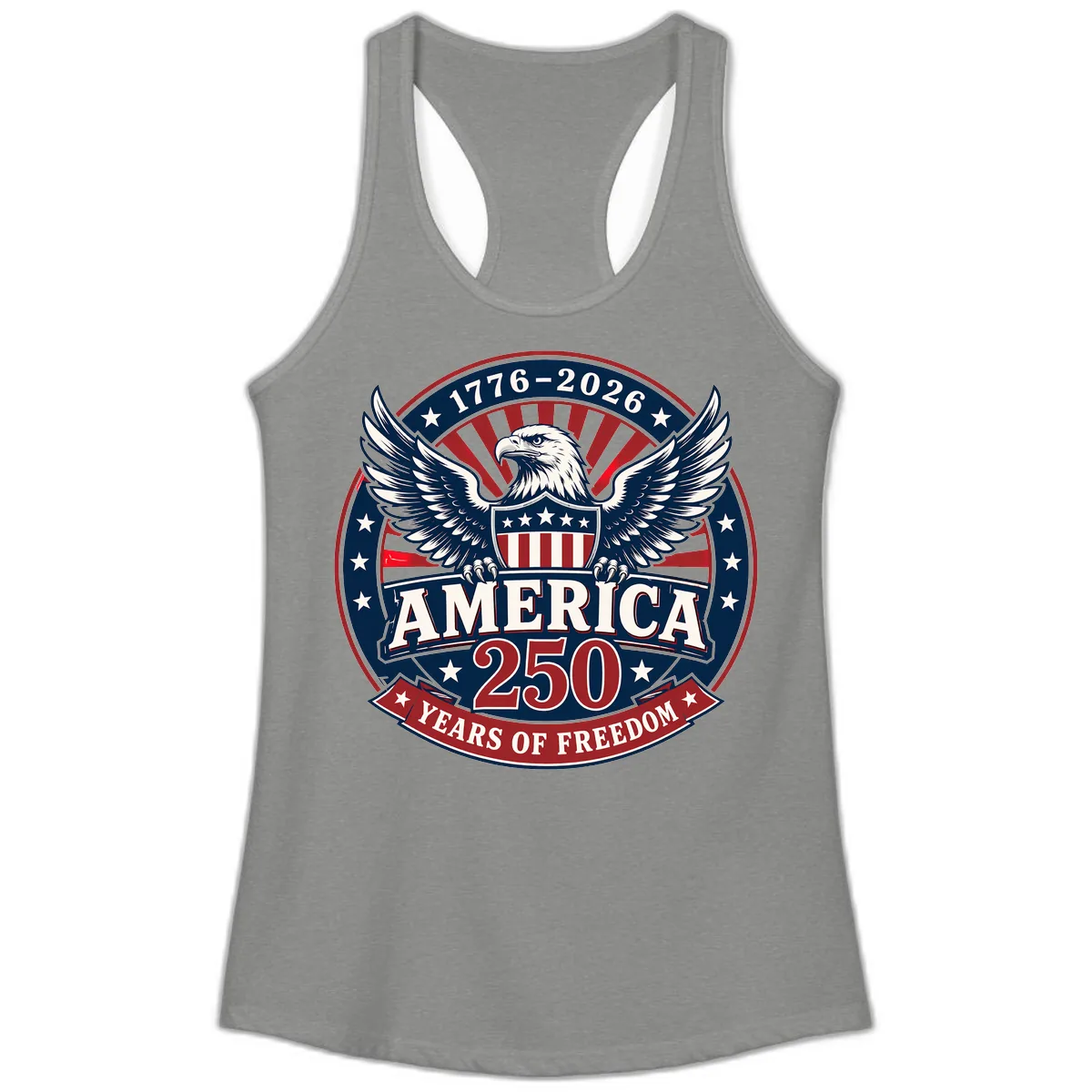 America 250 Years Of Freedom Celebration Ladies Tank in Heather Grey